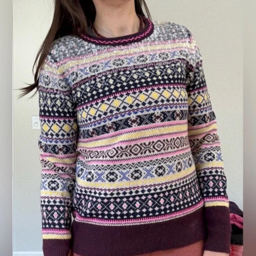 J. Crew Lambs Wool Sequin Fair Isle Sweater Size XSP